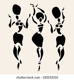Figures of african dancers. Beautiful women. Dancing woman in ethnic style. Vector Illustration.