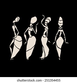 Figures of african dancers. Dancing woman in ethnic style. Vector  Illustration.