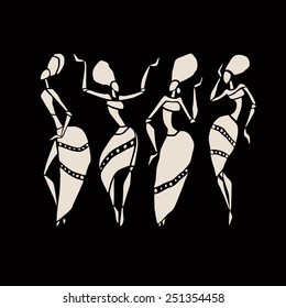 Figures of african dancers. Dancing woman in ethnic style. Vector  Illustration.