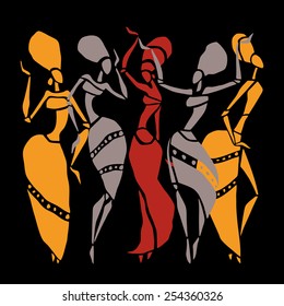 Figures of african dancers. Dancing woman in ethnic style. Vector  Illustration.