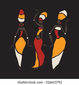 Figures of african dancers. Dancing woman in ethnic style. Vector  Illustration.