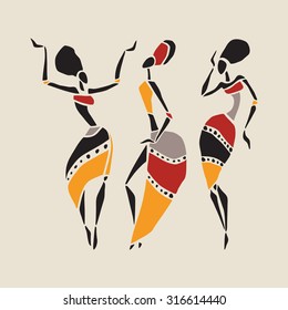 Figures of african dancers. Dancing woman in ethnic style. Vector  Illustration.