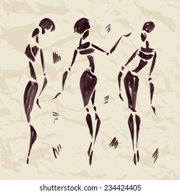 Figures of african dancers. Hand drawn Vector Illustration.