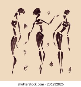 Figures of african dancers. Hand drawn Vector Illustration.