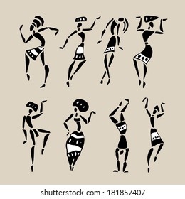 Figures of african dancers. People silhouette set. Vector  Illustration.