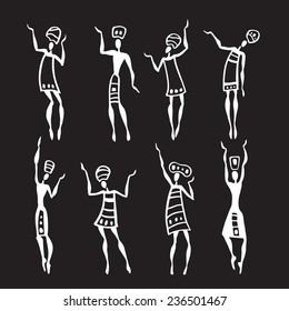 Figures of african dancers. People silhouette set. Vector  Illustration.