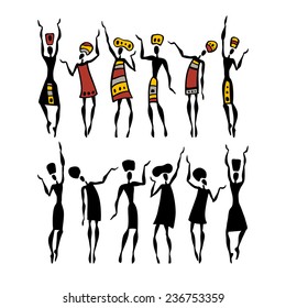 Figures of african dancers. People silhouette set. Vector  Illustration.