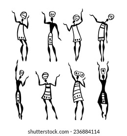 Figures of african dancers. People silhouette set. Vector  Illustration.