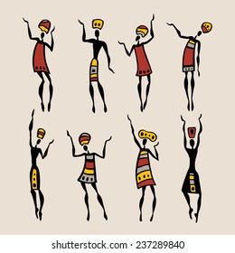 Figures of african dancers. People silhouette set. Vector  Illustration.