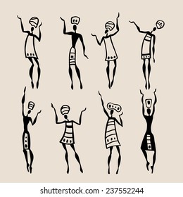 Figures of african dancers. People silhouette set. Vector  Illustration.