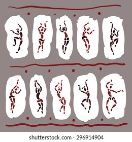 Figures of African dancers. People silhouette set. Primitive art. Vector Illustration.