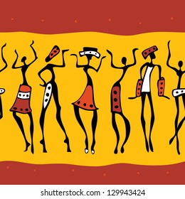 Figures of african dancers. Seamless Vector  Illustration.