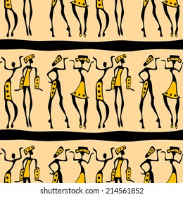Figures of African dancers. Seamless Vector Illustration.