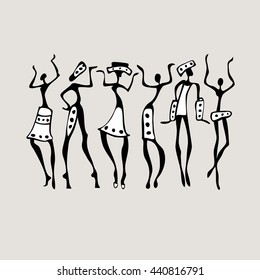 Figures of african dancers set. Dancing people in ethnic style. Vector Illustration.