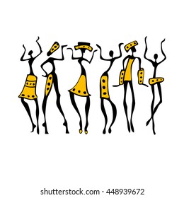 Figures of african dancers set. Dancing people in ethnic style. Vector Illustration.