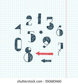 Figures and arrows for clock face. Numbers - hand drawn doodle set