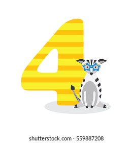 Figures for birthday isolated on white background, zebra, four. Vector illustration.