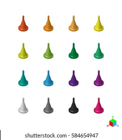 Figures for the Board game, vector. A set of chips of different colors. 3D. Design element. Isolated on a white background.