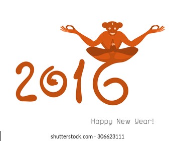 The figures for the calendar 2016. Image of the number six in the form of tail monkey that sits on the tail in a stylized lotus pose.