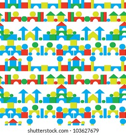 Figures and castles on a white background - seamless vector texture