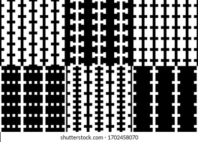 Figures, checks, squares seamless patterns collection. Geometrical ethnic ornaments set. Folk prints. Tribal wallpapers kit. Geometric backgrounds. Retro motif. Abstract images. Tribe design vectors.