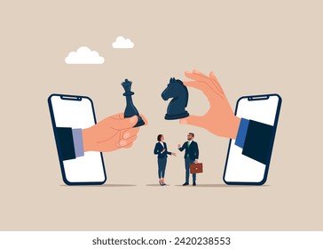 Figures chess horse and chess queen. Intellectual game strategy politics. Investment strategy. Modern vector illustration in flat style