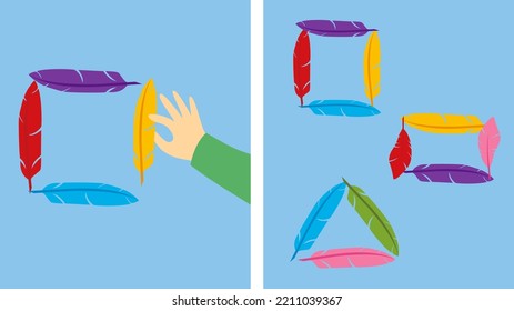 Figures from colored feathers, illustration