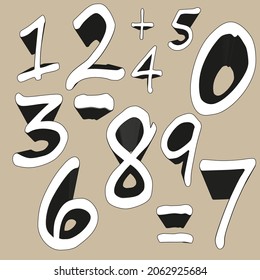 figures with a deep shadow. A set of sketch numbers. hand-drawn printing house. Vector illustration