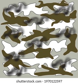 figures of different shapes and colors in the form of camouflage on a gray background
