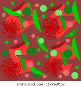 figures of different sizes of colors light green dark green and red