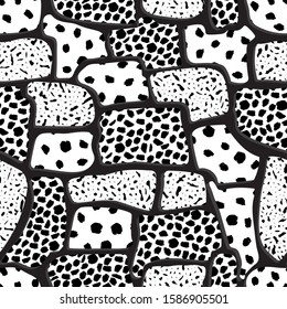 Figures with different textures in Memphis style 80-90 years-vector illustrations. Dots grunge black and white monochrome ornament.