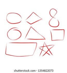 Figures draw set, design elements of highlighting, red marker isolated on white background, vector illustration