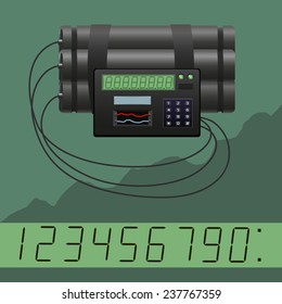 Figures and electronic scoreboard in the form of a bomb timer.