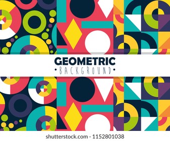 figures geometrics and colors set backgrounds
