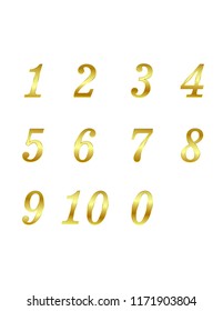 Figures gold isolated 1,2,3,4,5,6,7,8,9,10,0