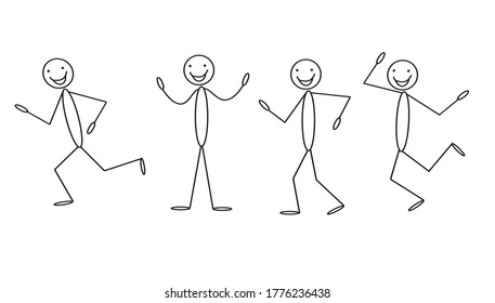 figures of a happy stick man in various poses isolated on a white background