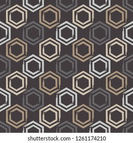 Figures from hexagons drawn with a pen. Trendy seamless pattern designs. Vector geometric background. Hand hatching. Can be used for wallpaper, textile, invitation card, wrapping, web page background.