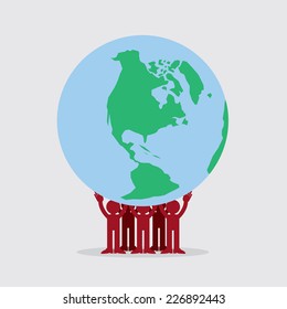 Figures holding up the planet earth 