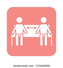 figures humans with arrows in park chair social distance line style vector illustration design
