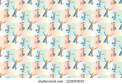 Figures of jumping people, seamless vector ornament