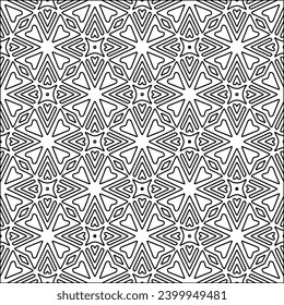 Figuren aus Linien.Schwarzes Muster auf weißem Bildschirmhintergrund für Webseiten, Texturen, Karte, Poster, Stoff, Textilien. Abstrakter Hintergrund.Wiederholtes Hintergrundbild.Weiße Textur. Linien formen Formen.