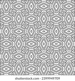Figuren aus Linien.Schwarzes Muster auf weißem Bildschirmhintergrund für Webseiten, Texturen, Karte, Poster, Stoff, Textilien. Abstrakter Hintergrund.Wiederholtes Hintergrundbild.Weiße Textur. Linien formen Formen.