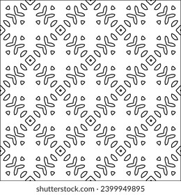 Figuren aus Linien.Schwarzes Muster auf weißem Bildschirmhintergrund für Webseiten, Texturen, Karte, Poster, Stoff, Textilien. Abstrakter Hintergrund.Wiederholtes Hintergrundbild.Weiße Textur. Linien formen Formen.