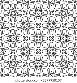Figures from lines.Black pattern on white wallpaper for web page, textures, card, poster, fabric, textile. Abstract background.Repeating background image.White texture. Lines form shapes.
