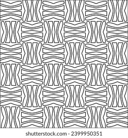 Figuren aus Linien.Schwarzes Muster auf weißem Bildschirmhintergrund für Webseiten, Texturen, Karte, Poster, Stoff, Textilien. Abstrakter Hintergrund.Wiederholtes Hintergrundbild.Weiße Textur. Linien formen Formen.

