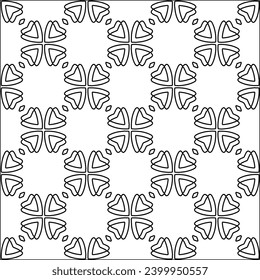 Figuren aus Linien.Schwarzes Muster auf weißem Bildschirmhintergrund für Webseiten, Texturen, Karte, Poster, Stoff, Textilien. Abstrakter Hintergrund.Wiederholtes Hintergrundbild.Weiße Textur. Linien formen Formen.