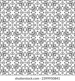 Figuren aus Linien.Schwarzes Muster auf weißem Bildschirmhintergrund für Webseiten, Texturen, Karte, Poster, Stoff, Textilien. Abstrakter Hintergrund.Wiederholtes Hintergrundbild.Weiße Textur. Linien formen Formen.
