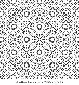 Figuren aus Linien.Schwarzes Muster auf weißem Bildschirmhintergrund für Webseiten, Texturen, Karte, Poster, Stoff, Textilien. Abstrakter Hintergrund.Wiederholtes Hintergrundbild.Weiße Textur. Linien formen Formen.
