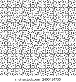 Figuren aus Linien.Schwarzes Muster auf weißem Bildschirmhintergrund für Webseiten, Texturen, Karte, Poster, Stoff, Textilien. Abstrakter Hintergrund.Wiederholtes Hintergrundbild.Weiße Textur. Linien formen Formen.