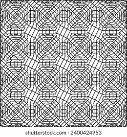 Figuren aus Linien.Schwarzes Muster auf weißem Bildschirmhintergrund für Webseiten, Texturen, Karte, Poster, Stoff, Textilien. Abstrakter Hintergrund.Wiederholtes Hintergrundbild.Weiße Textur. Linien formen Formen.